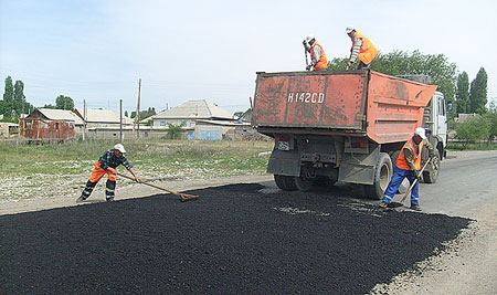 Ремонт дороги в Таразе